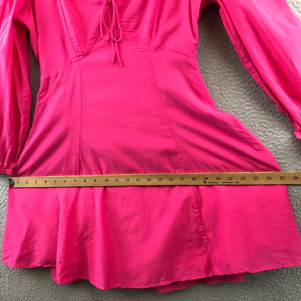 J. Crew Hot Pink Square Neck Smocked Bodice Tie Front Puff Sleeve Mini‎ Dress 6 - Picture 7 of 10
